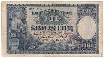Banknot Litwa 100 Litów 1928 Kowno seria B st.3