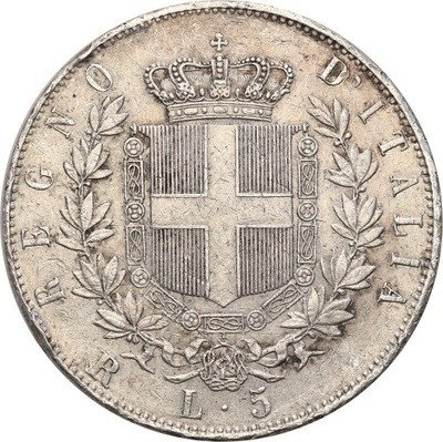 Włochy 5 Lirów 1876 R st.3+