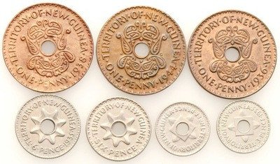 Papua Nowa Gwinea monety 1935-44 lot 7 szt st.3/3+