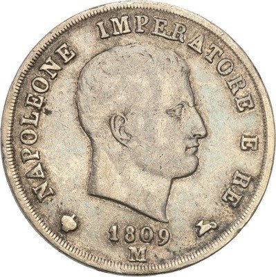 Włochy 5 lirów 1809 M Napoleon I st.3+