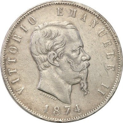 Włochy 5 lirów 1874 M st.3+