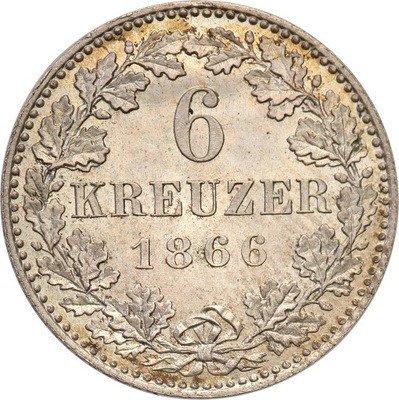 Niemcy Frankfurt 6 Kreuzer 1866 st.1 PIĘKNY