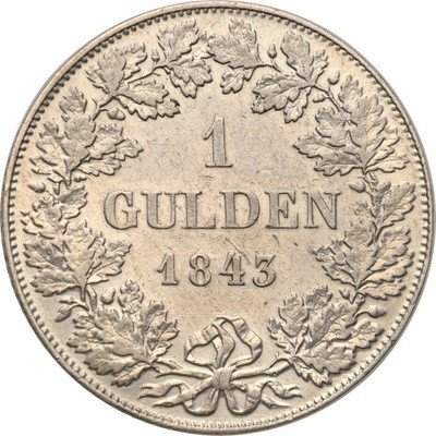 Niemcy Frankfurt 1 Gulden 1843 st.2+ PIĘKNY