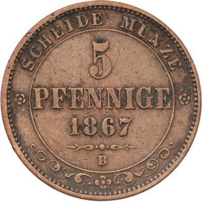 Niemcy Saksonia 5 fenigów 1867 B st.3