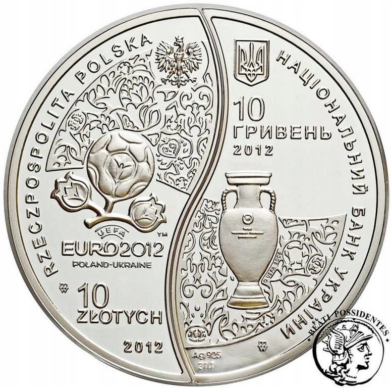 10 złotych + 10 hrywien EURO 2012 POLSKIE st.L