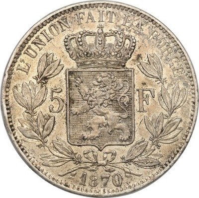 Belgia 5 franków 1870 st.2+