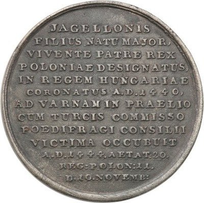 Polska medal Władysław Warneńczyk żeliwo XIXw. st2