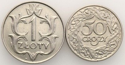 II RP 50 groszy + 1 złoty (nikiel) lot 2 szt. st.2