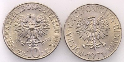 10 zł 1968 + 71 Kopernik + Kościuszko 2 szt. st.1