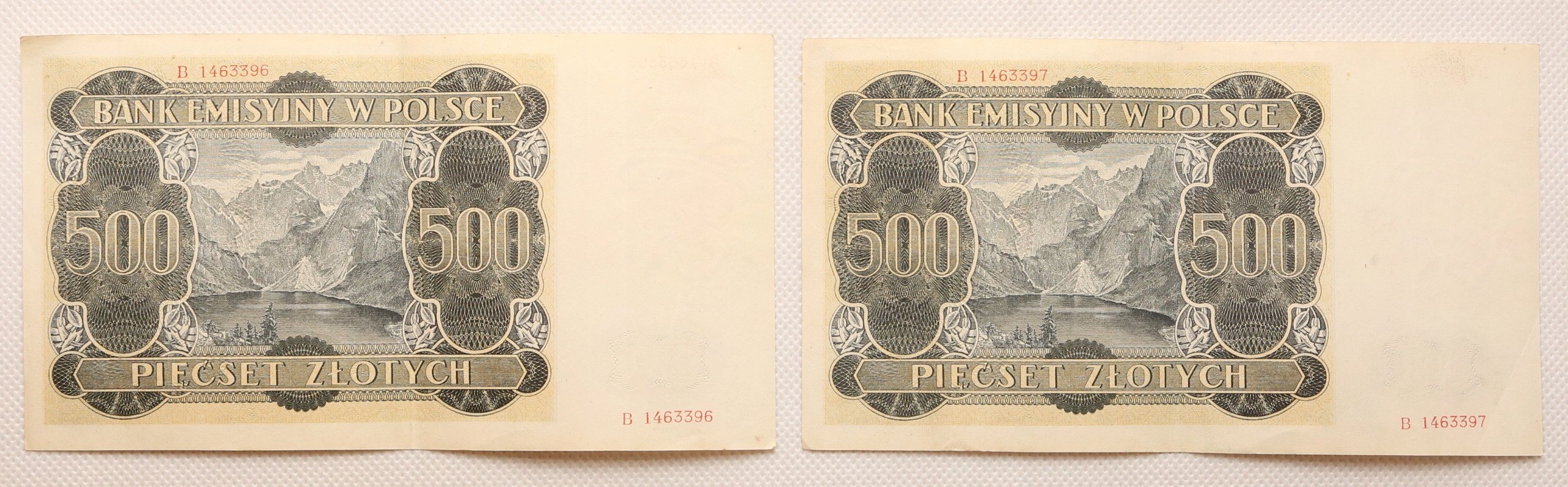 Banknoty 500 Złotych 1940 Seria B Lot 2 Szt. St.3 | Archiwum.niemczyk.pl