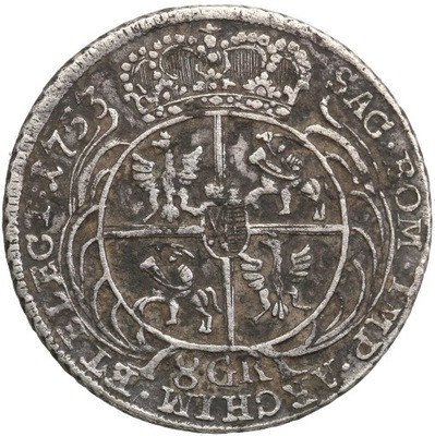 August III Sas 2 złote (8 groszy) 1753 Lipsk st.3