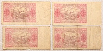 Banknoty 100 złotych 1948 dwuliterowe 4 szt st.4/5