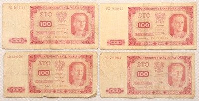Banknoty 100 złotych 1948 dwuliterowe 4 szt st.4/5