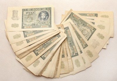 Banknoty Gen.Gub. 5 złotych 1941 lot 67 szt st.3/5