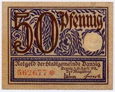 Banknot WM Gdańsk Danzig 10 Fenigów 1919 st.1-