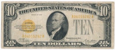 Banknot USA 10 dolarów 1928 Gold Certificate st.4