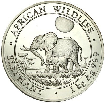 Somalia 2000 Shillings 2011 słoń SREBRO 1 kg st.L