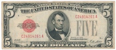 Banknot USA 5 dolarów 1928 red seal st.3