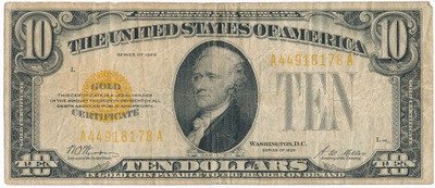 Banknot USA 10 dolarów 1928 Gold Certificate st.3