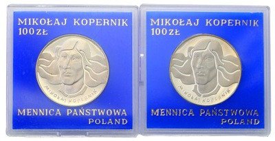 100 złotych 1973 + 1974 Kopernik lot 2 szt. st.L