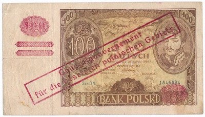 Banknot Gen. Gub. 100 złotych 1940 nadruk st.4