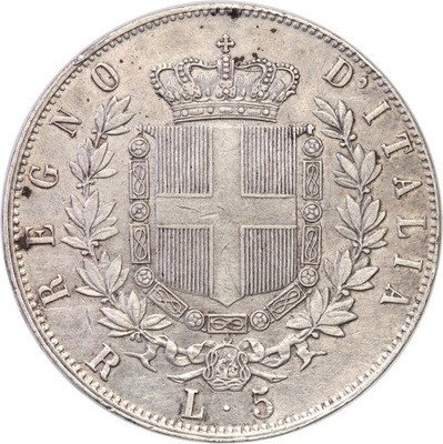 Włochy 5 Lirów 1876 R Rzym st.3/3+