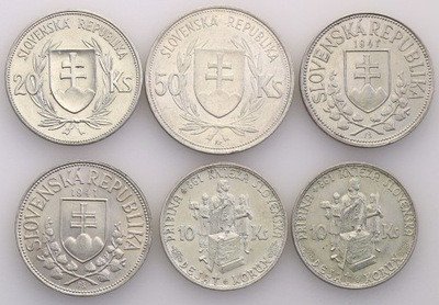 Słowacja monety 1939-44 srebro zestaw 6szt st.3/3+
