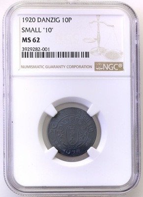 WMG Danzig 10 fenigów 1920 cynk mała cyfra NGCMS62