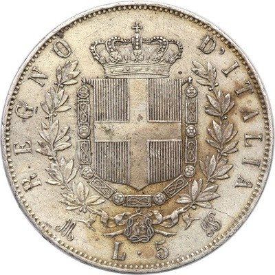 Włochy 5 Lirów 1873 M Mediolan st.3/3+