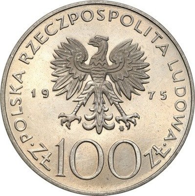 PRÓBA Nikiel 100 złotych 1975 Modrzejewska st.L/L-