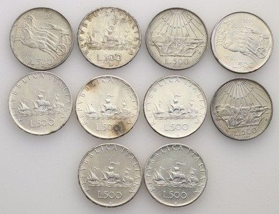 Włochy 500 lirów srebro zestaw 10 szt. st.1/2