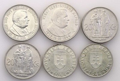 Słowacja monety 1939-44 srebro zestaw 6szt st.3/3+