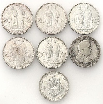 Słowacja monety srebrne 1939-1944 lot 7 szt st.2/3