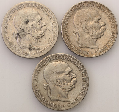 Austria 5 koron 1900 lot 3 szt. st.3