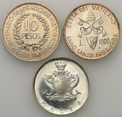 Świat monety srebrne zestaw 3 szt. st.1