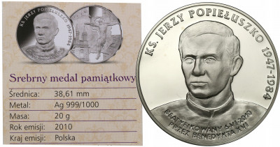 Ks. Jerzy Popiełuszko medal 2010 SREBRO st.L