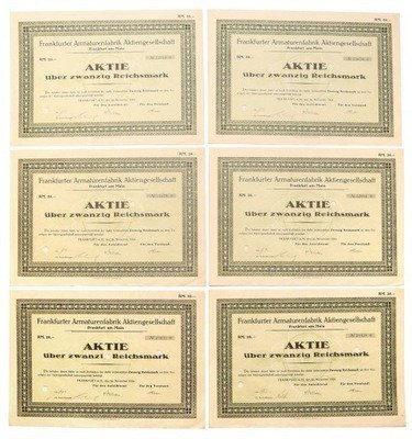 Niemcy Akcja 20 marek 1924 Fabryka Armatur 6szt