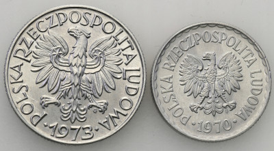 PRL 1 złoty 1970 + 5 złotych Rybak 1973 st.1