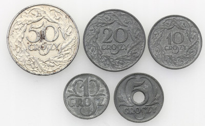Gen. Gub. zestaw monet groszowych 5 szt. st.1-/3+