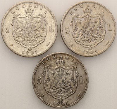 Rumunia 5 lei 1881 lot 3 szt. RÓŻNE st.3