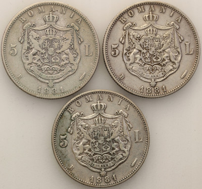 Rumunia 5 lei 1881 lot 3 szt. st.3
