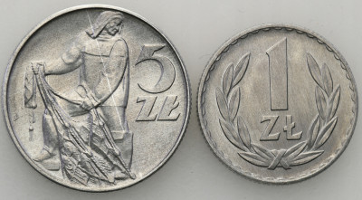 PRL 1 złoty 1970 + 5 złotych Rybak 1973 st.1