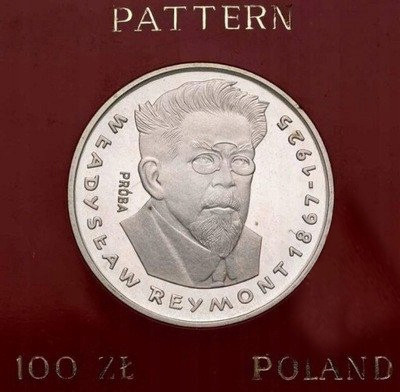 PRÓBA SREBRO 100 złotych 1977 Reymont st.L