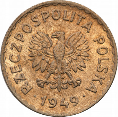 PRL 1 złoty 1949 miedzionikiel Piękny st.1