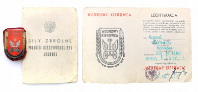 PRL odznaka Wzorowy Kierowca + legitymacja (1955)