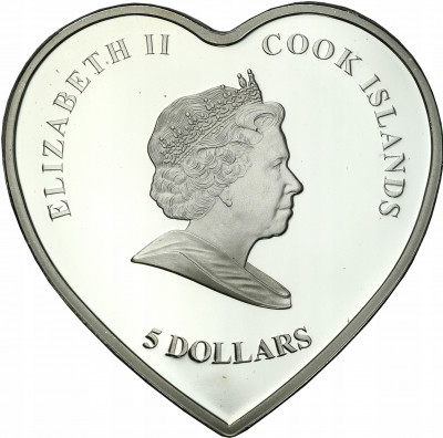 Cook Islands 5 dolarów 2008 serce Srebro st.L