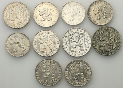 Czechosłowacja monety srebrne 10 sztuk st.1/2+
