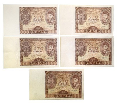 Banknot 100 złotych 1934 lot 5 szt. st.2/3
