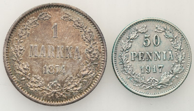 Finlandia 1 Markka 1874 + 50 Penn. 1917 2 szt st.2