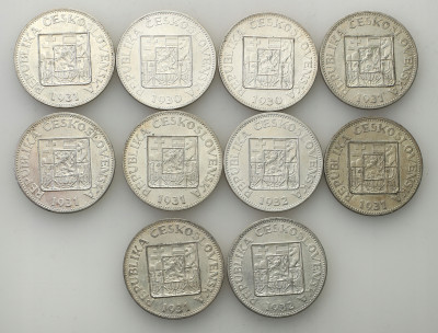 Czechosłowacja monety srebrne 10 sztuk st.1/2+